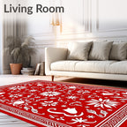 Crimson Red Folk Floral Medallion Rug