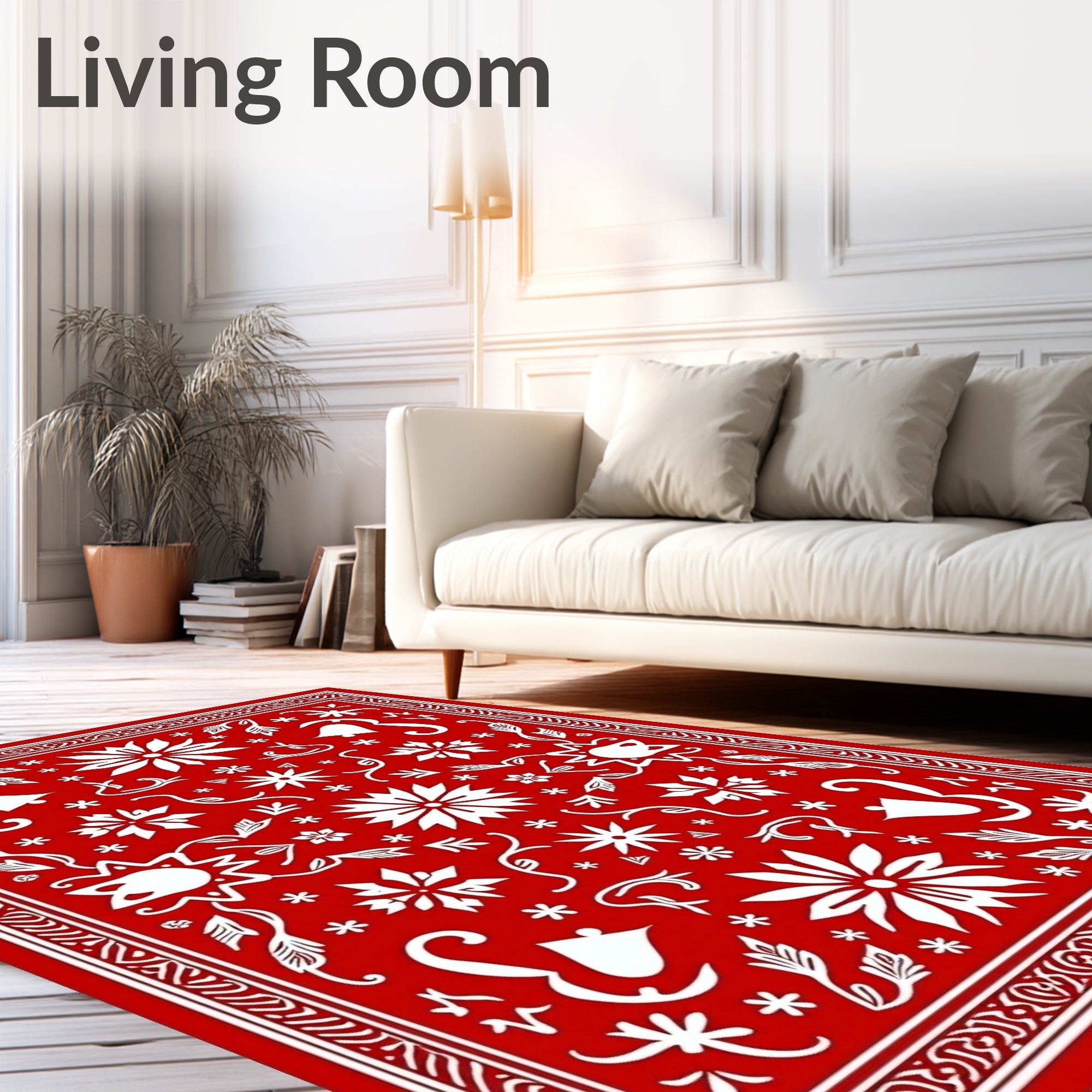Crimson Red Folk Floral Medallion Rug