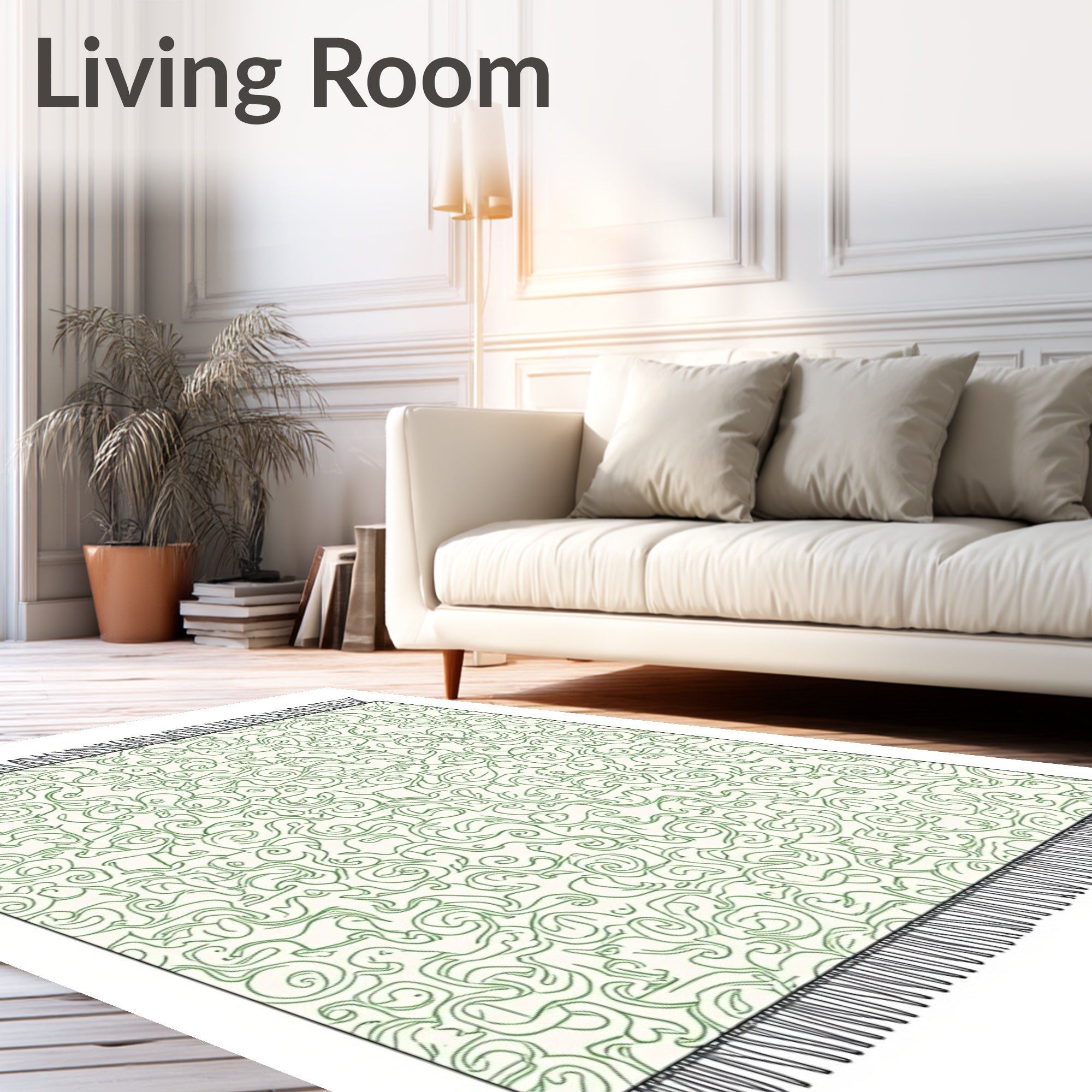 Cream Green Floral Swirl Rug
