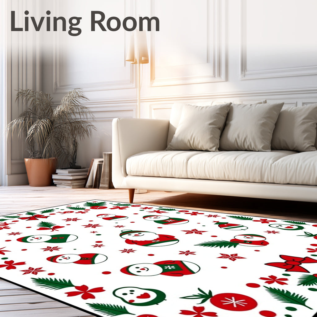 Festive Red Green Snowman Holiday Border Rug