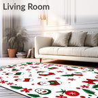 Festive Red Green Snowman Holiday Border Rug