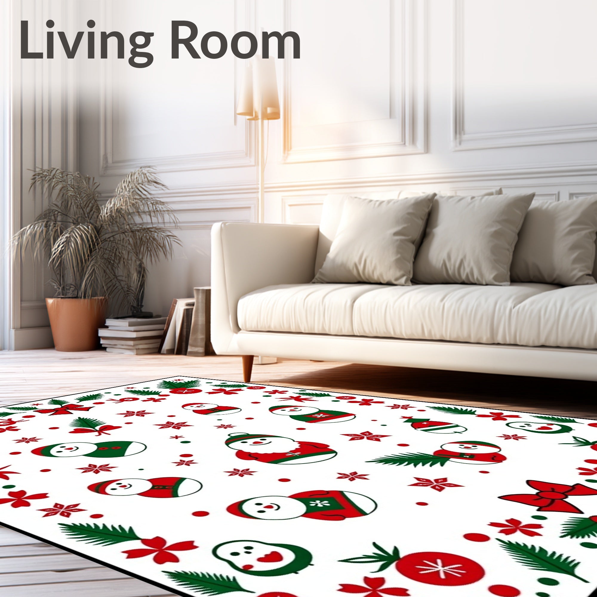 Festive Red Green Snowman Holiday Border Rug