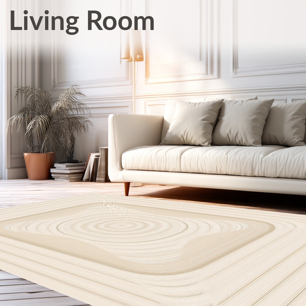 Minimalist Cream Concentric Squares Rug
