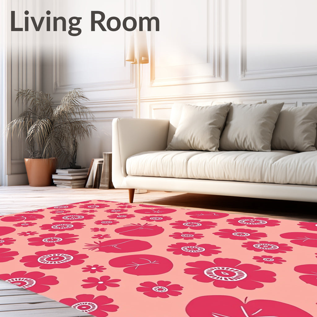 Pink Floral Tomato Collage Rug