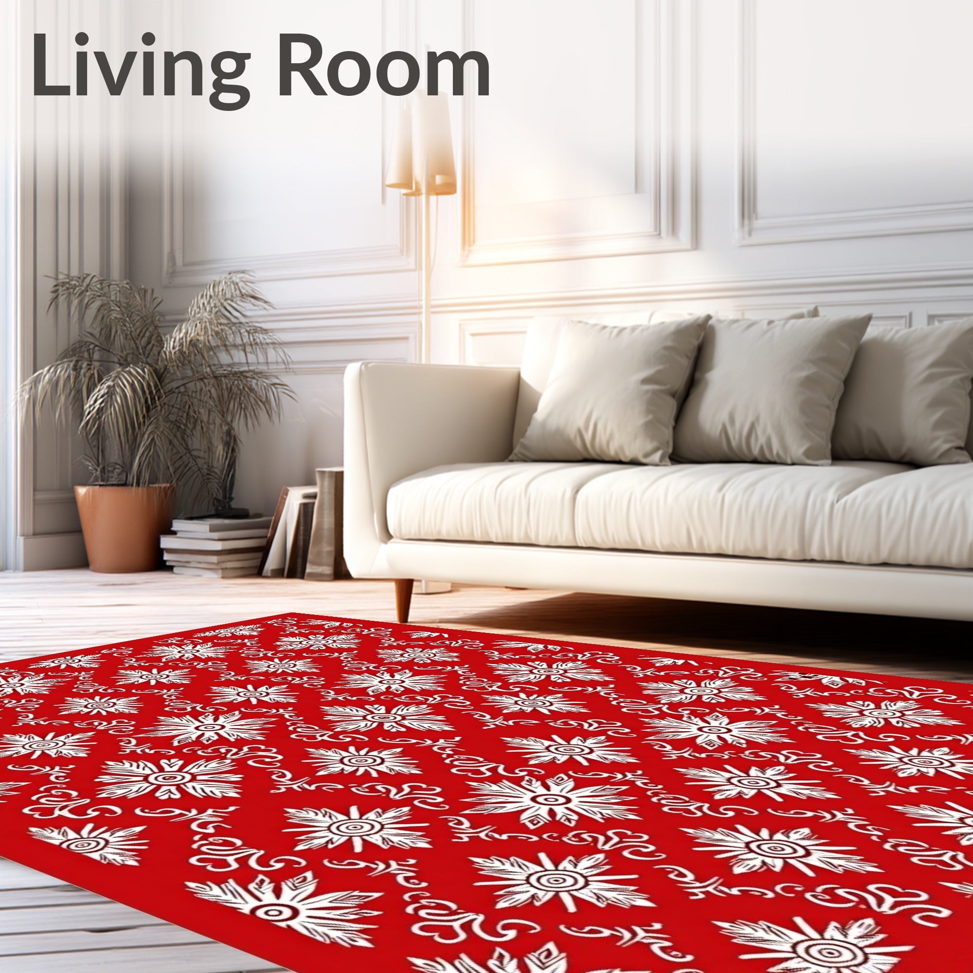 Crimson White Floral Diamond Lattice Rug