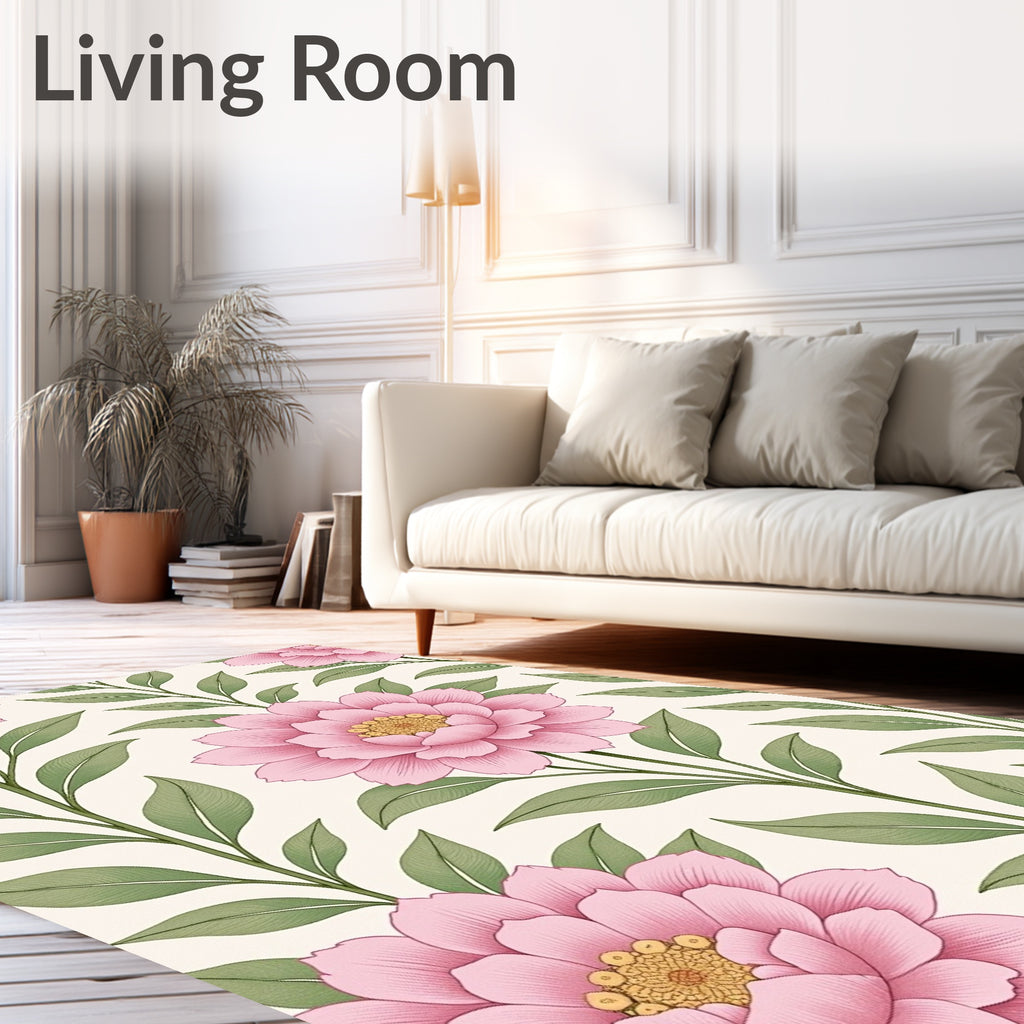 Pink Blooming Floral Leafy Branches Rug