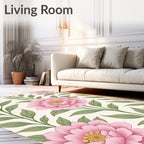Pink Blooming Floral Leafy Branches Rug