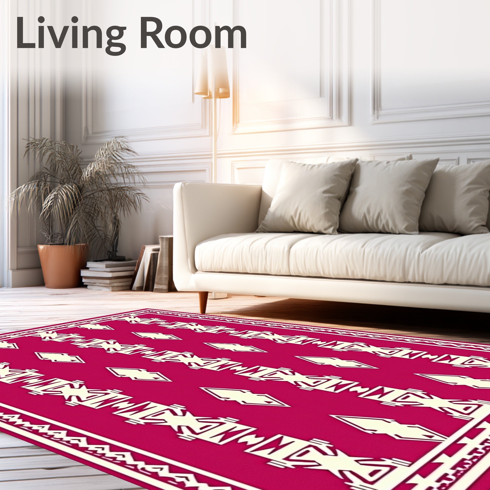 Raspberry Cream Tribal Diamond Border Rug