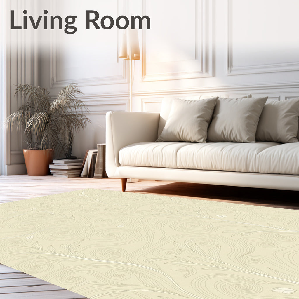 Cream Swirl Branch Leaf Rug