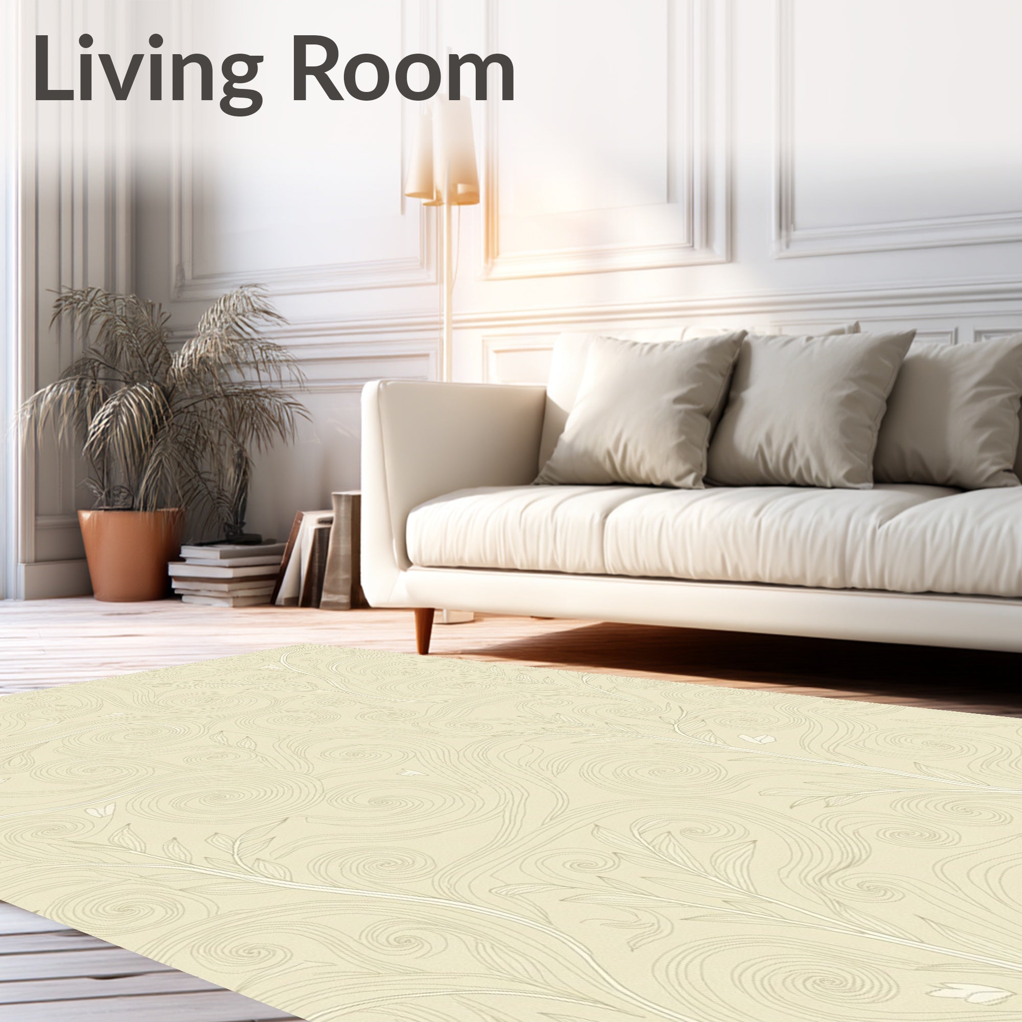 Cream Swirl Branch Leaf Rug