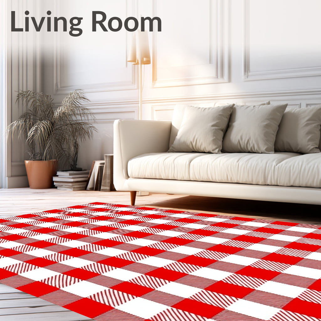 Classic Red White Gingham Check Rug