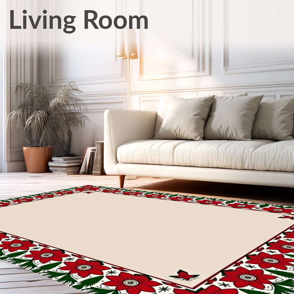 Vibrant Red Floral Garland Border Rug