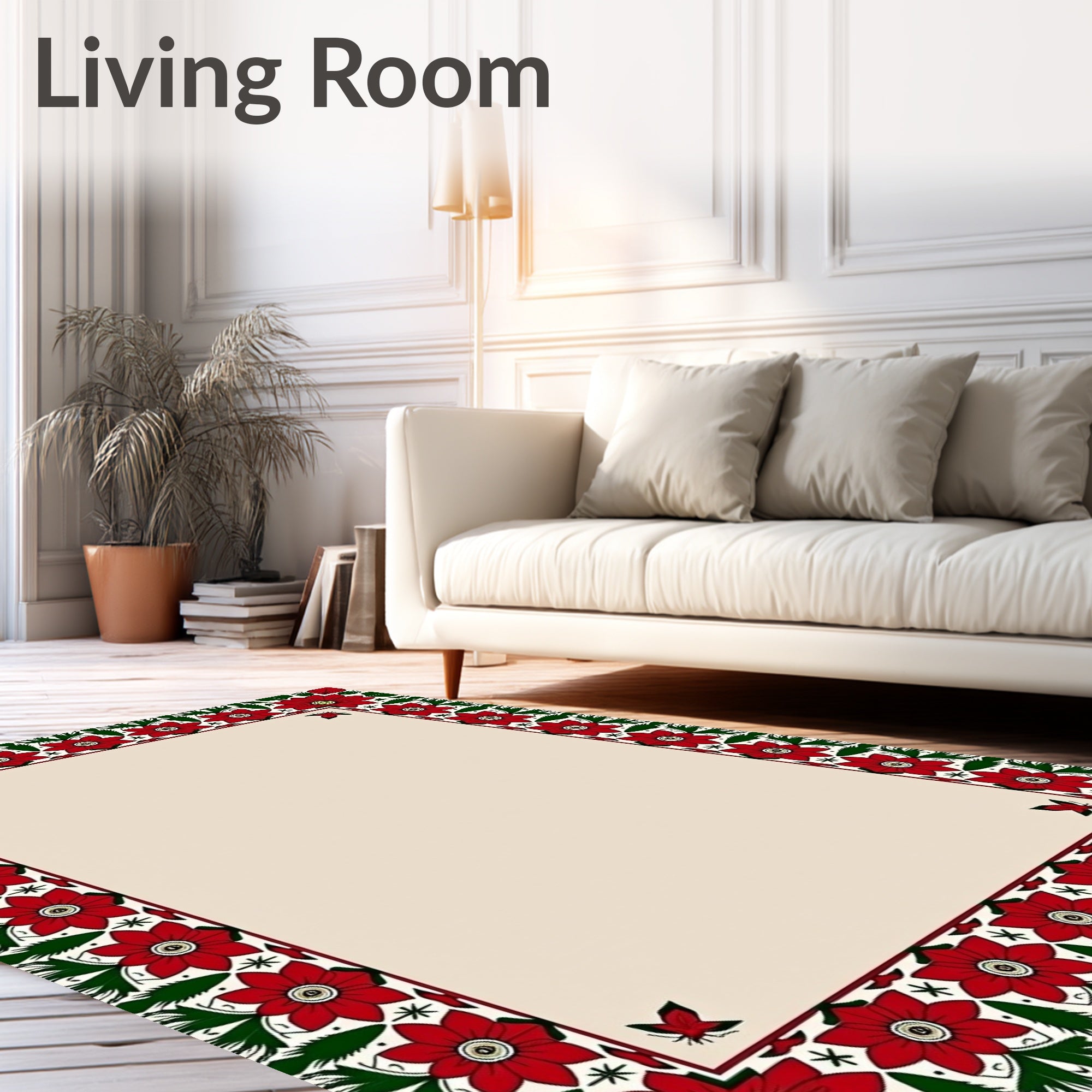 Vibrant Red Floral Garland Border Rug