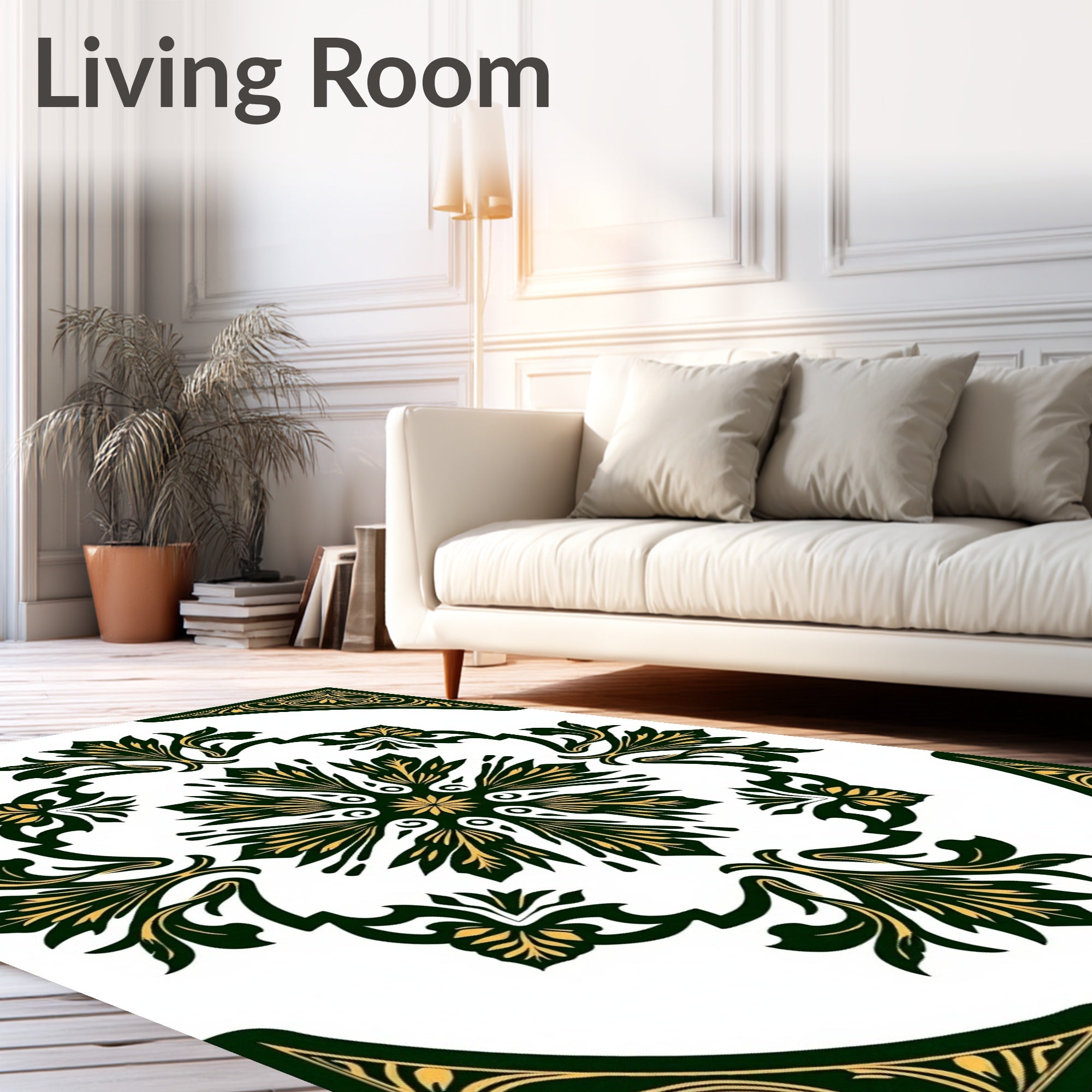Dark Green and Gold Floral Medallion Rug