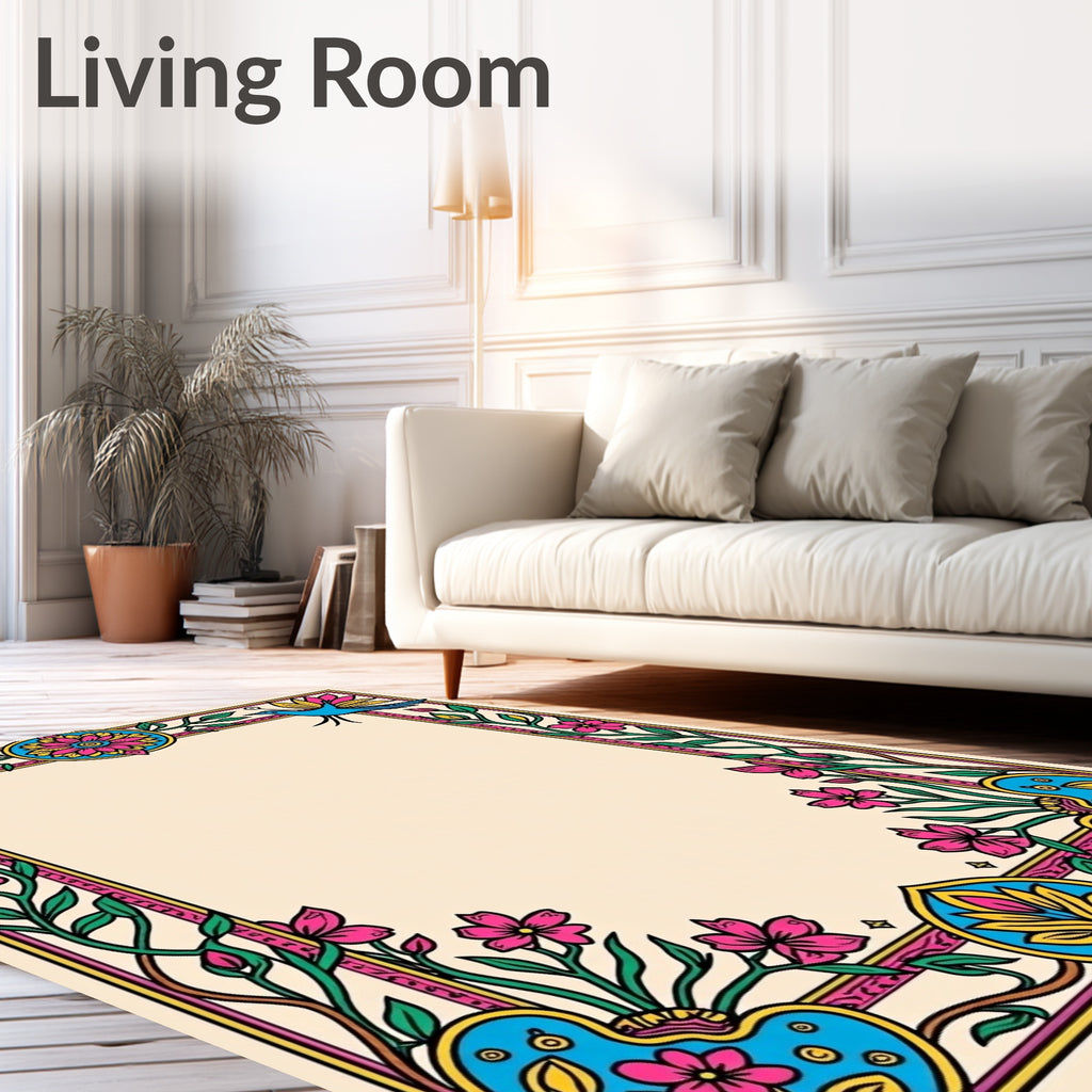 Vibrant Floral Bird Border Rug