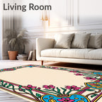 Vibrant Floral Bird Border Rug
