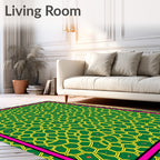 Green Yellow Geometric Honeycomb Border Rug