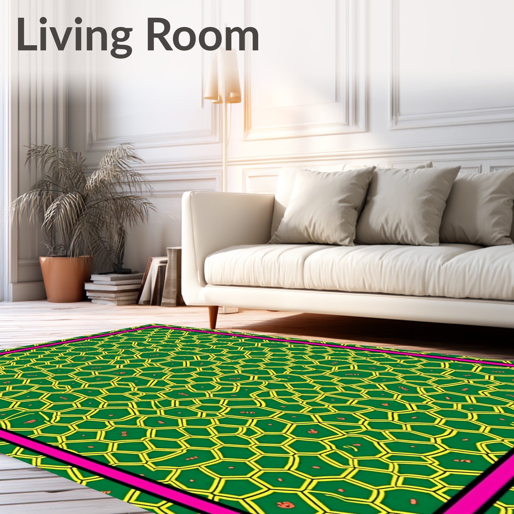Green Yellow Geometric Honeycomb Border Rug