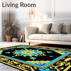Black Yellow Blue Floral Medallion Rug