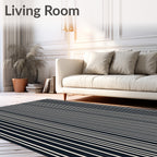 Minimalist Navy White Striped Vertical Rug