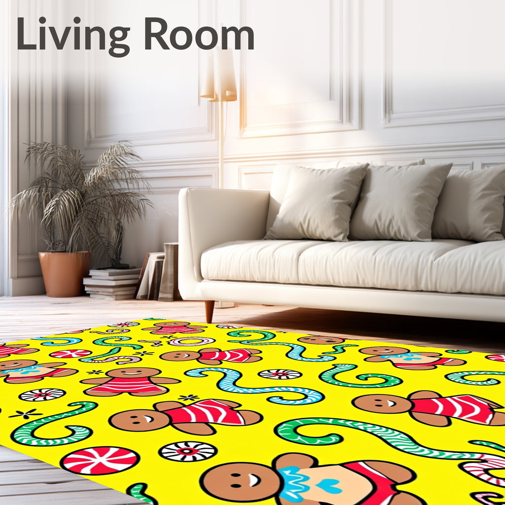 Yellow Gingerbread Candy Cane Playground Rug