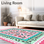 Pink Floral Vines on Pastel Green Background Rug