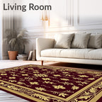Crimson Gold Floral Scroll Border Rug