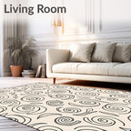 Ecru Black Swirling Filigree Scroll Rug