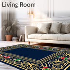 Ornate Navy Blue Soldier Border Rug