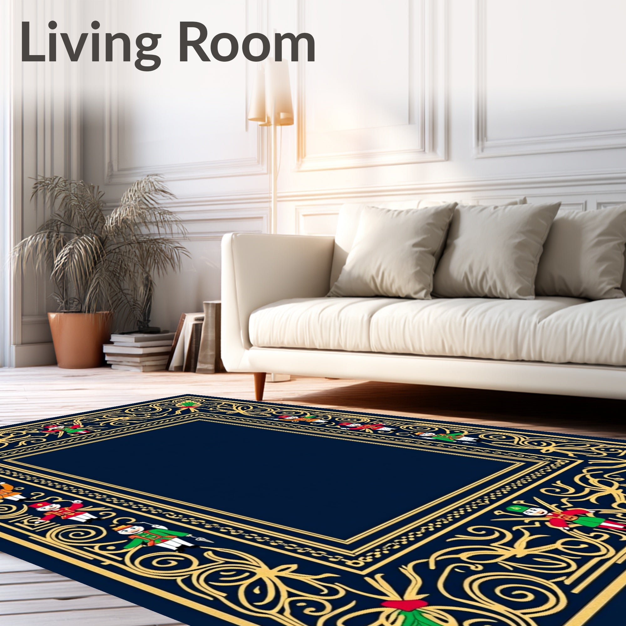 Ornate Navy Blue Soldier Border Rug