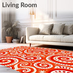 Abstract Swirls Cream Red Orange Rug