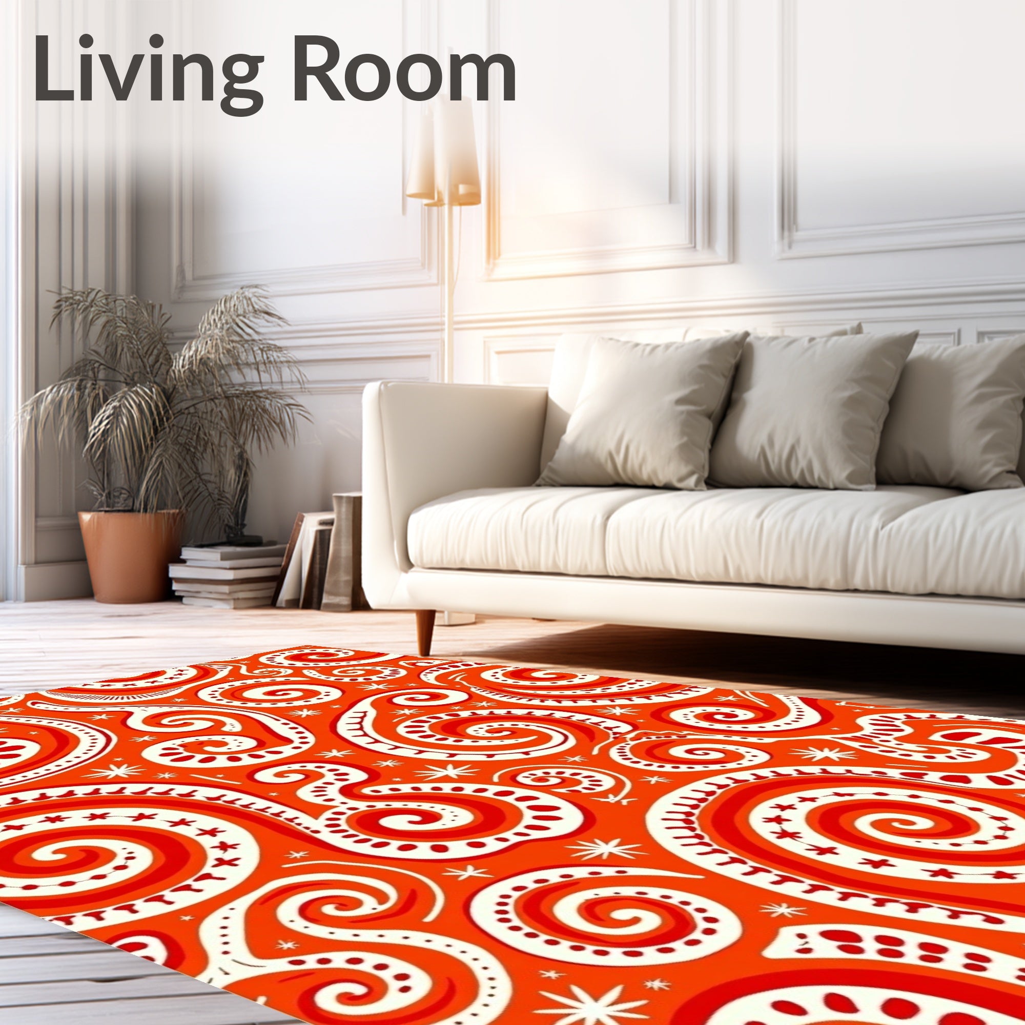 Abstract Swirls Cream Red Orange Rug