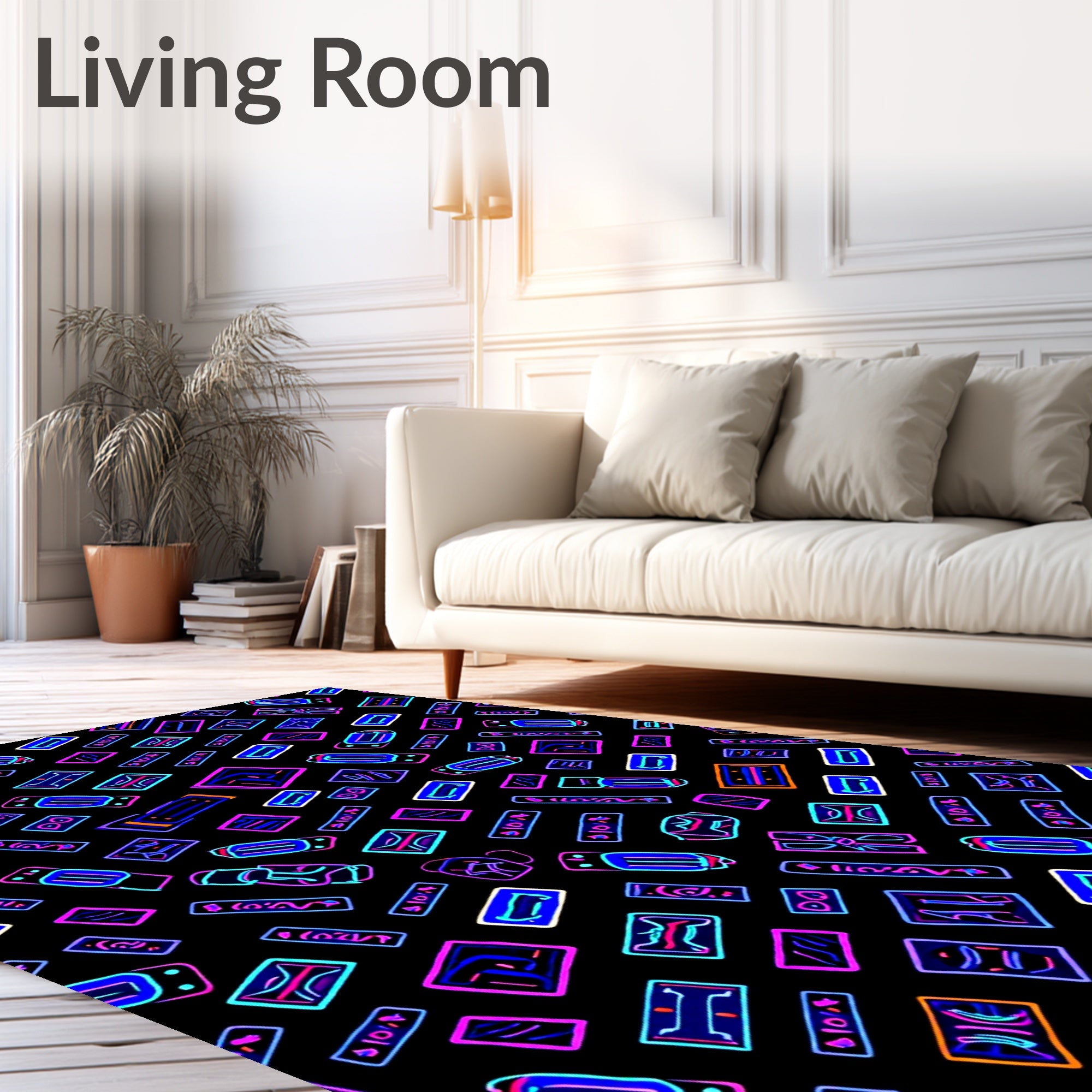 Neon Geometric Abstract Tablet Collage Rug