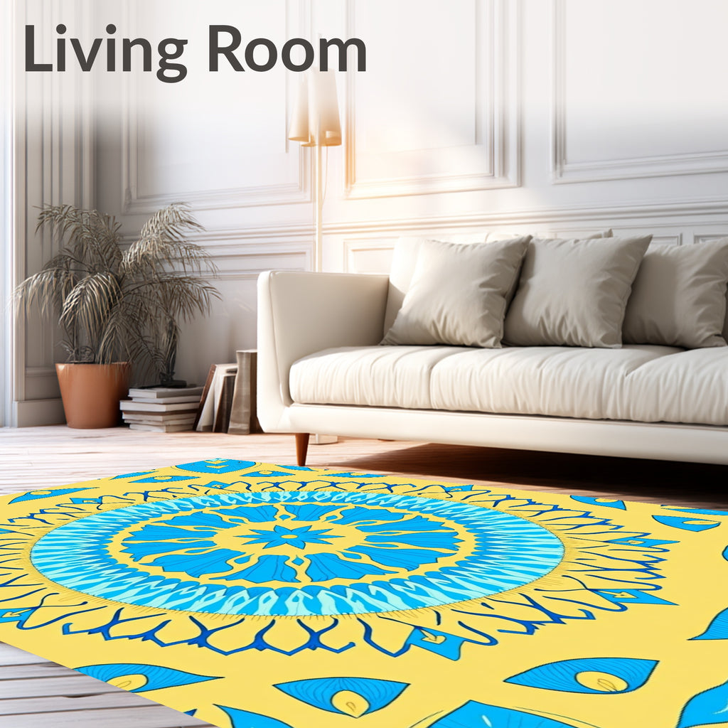 Radiant Blue Eye Mandala Yellow Rug