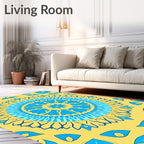 Radiant Blue Eye Mandala Yellow Rug