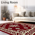 Crimson Floral Snowflake Border Rug