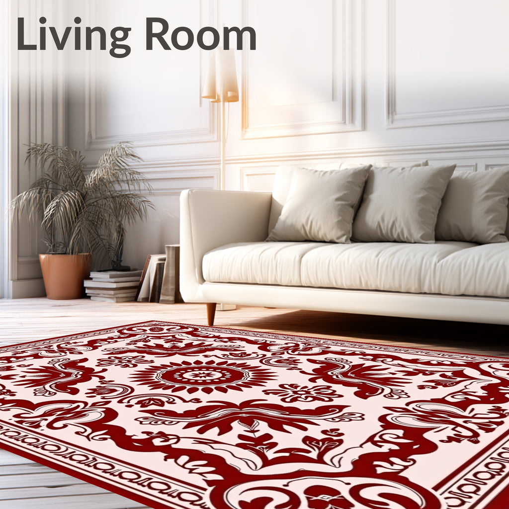 Ornate Crimson Bloom Corner Piece Rug