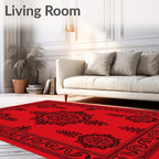 Bold Red Black Ornamental Medallion Rug