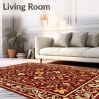 Deep Red Cream Floral Vine Medallion Rug