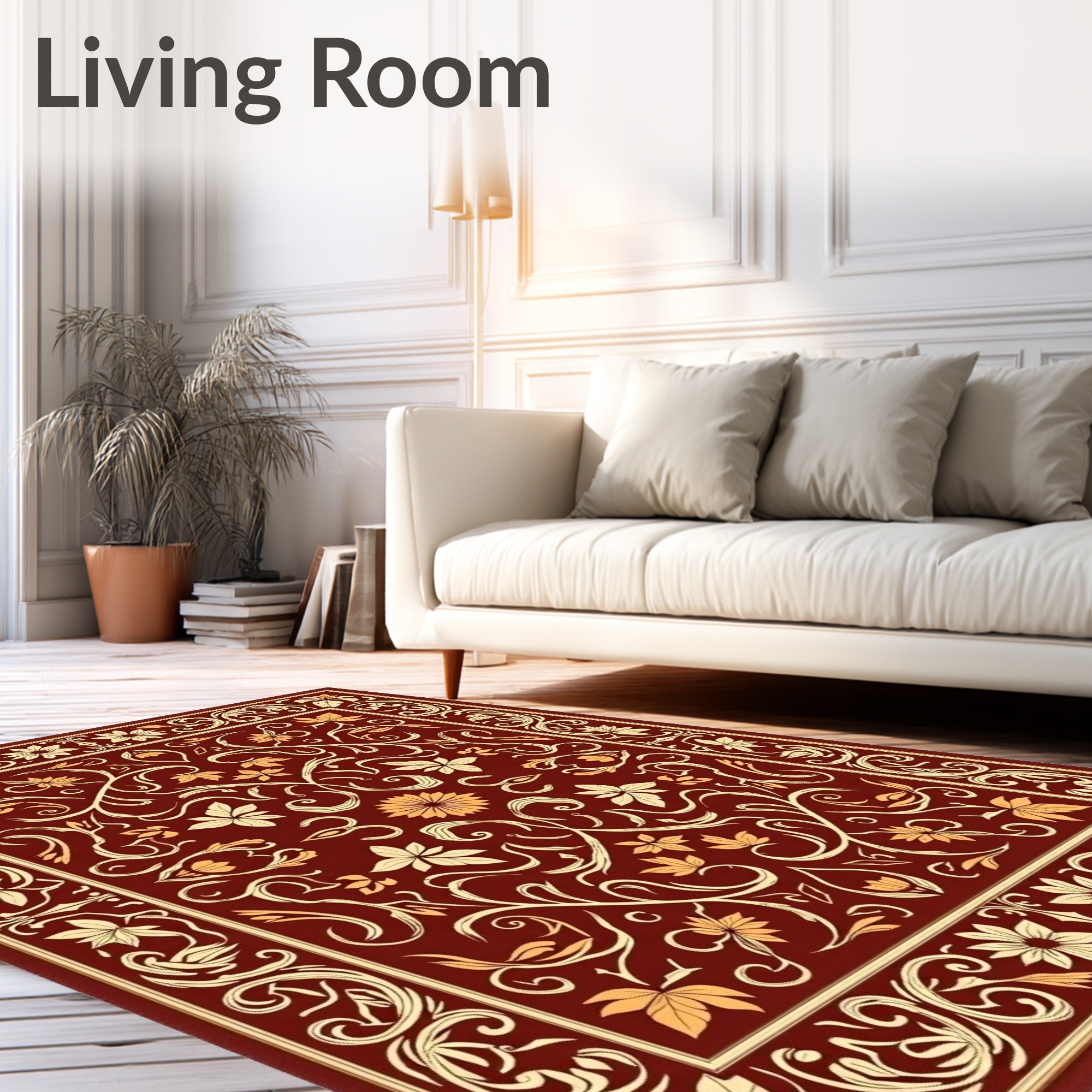 Deep Red Cream Floral Vine Medallion Rug