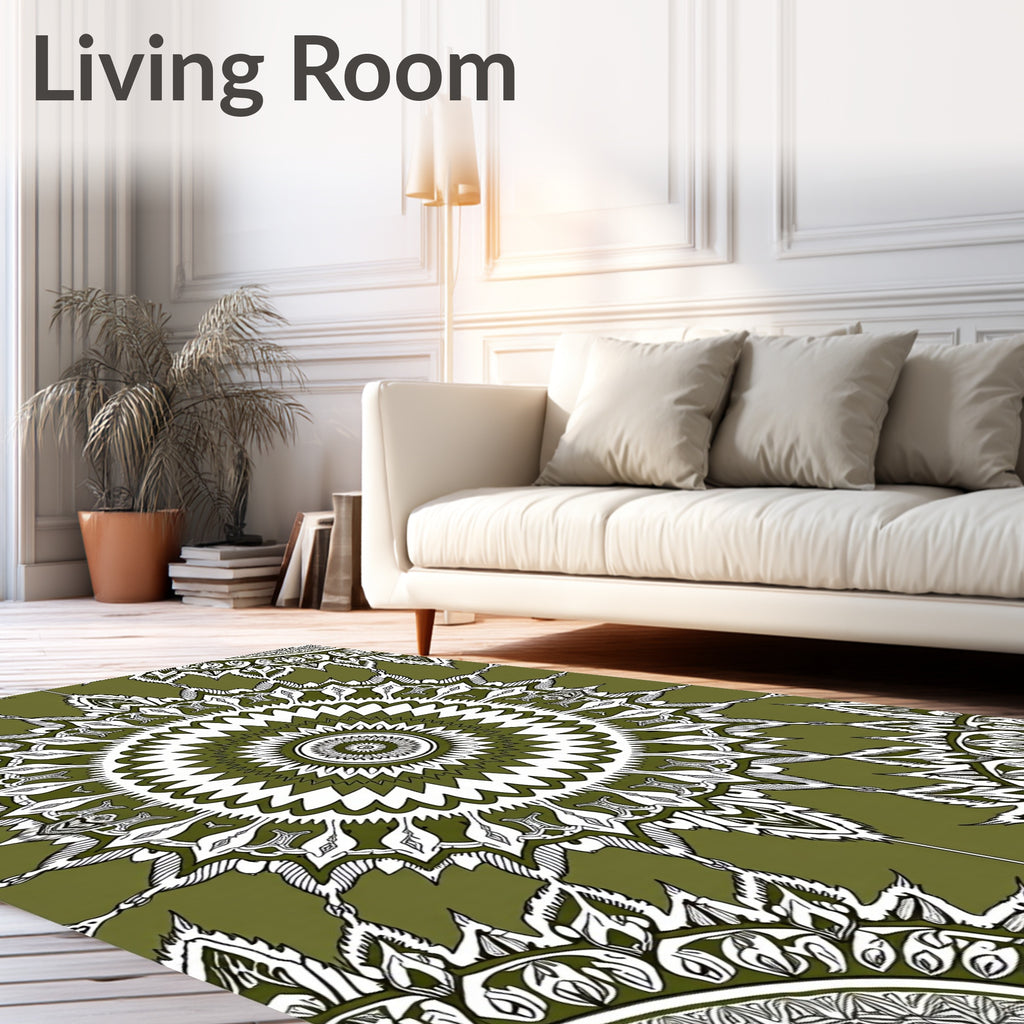 Olive Green Detailed Mandala Rug