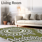 Olive Green Detailed Mandala Rug