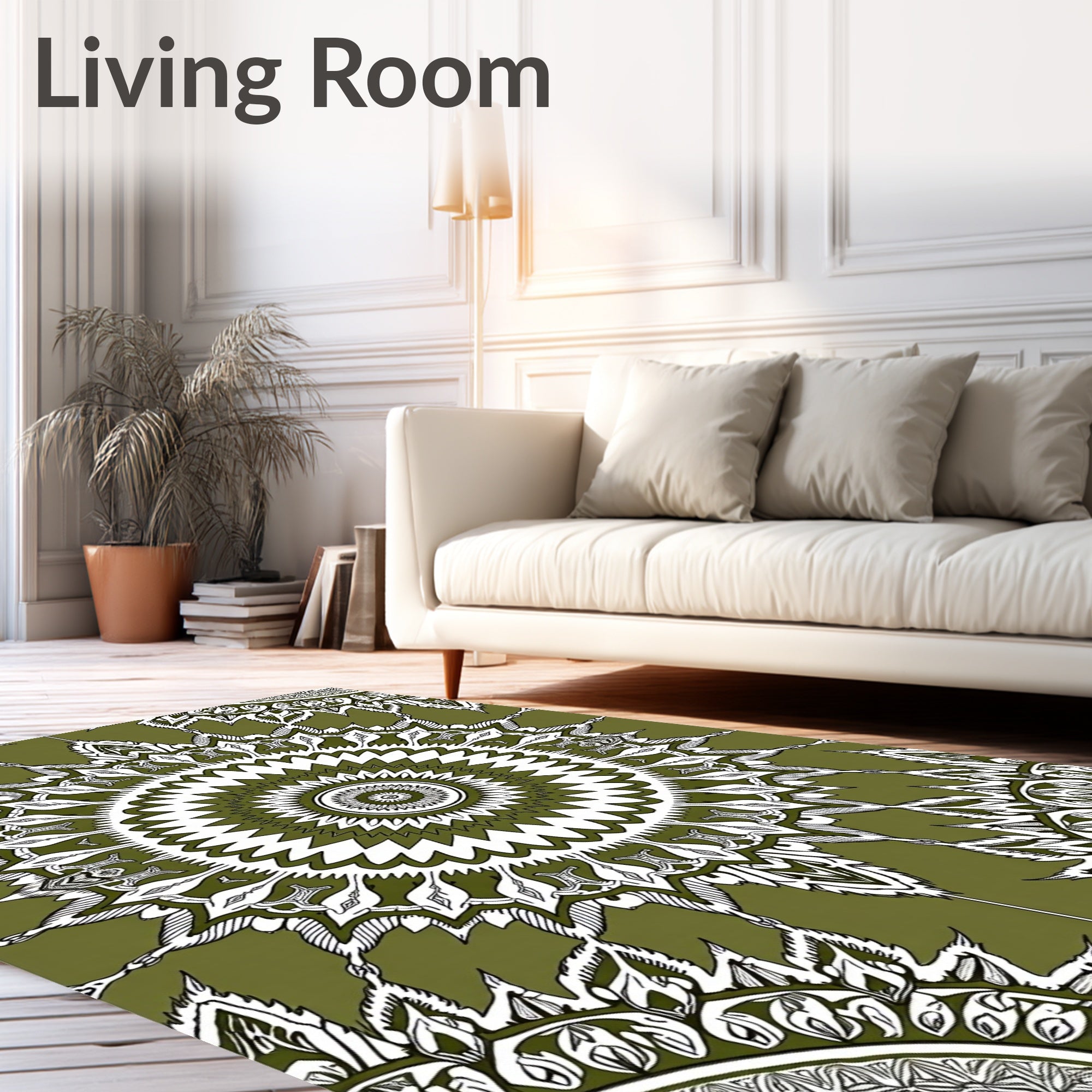 Olive Green Detailed Mandala Rug