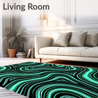 Black Aqua Swirling Triangles Rug
