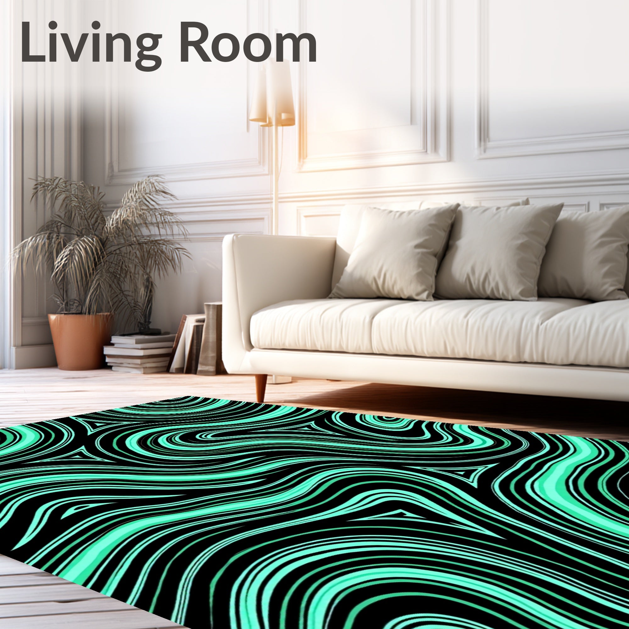 Black Aqua Swirling Triangles Rug