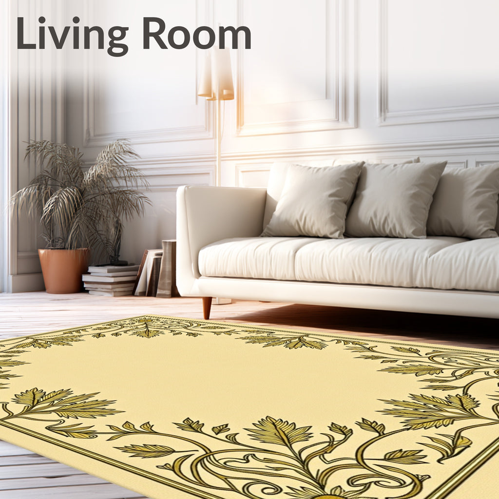 Golden Floral Vine Border Rug