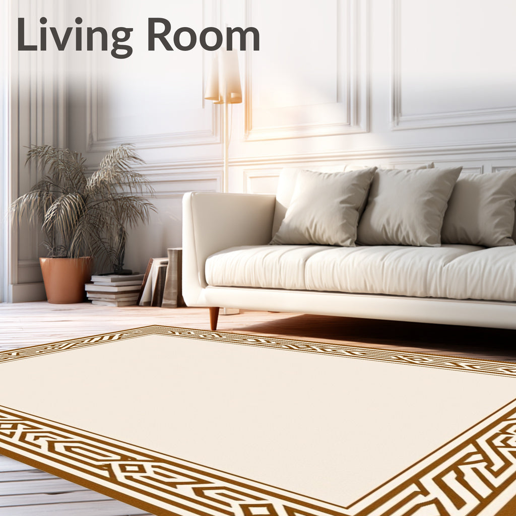 Rich Brown Geometric Interlocking Border Rug