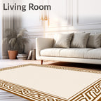 Rich Brown Geometric Interlocking Border Rug