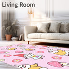 Whimsical Pink Bunny and Gnome Garden Rug