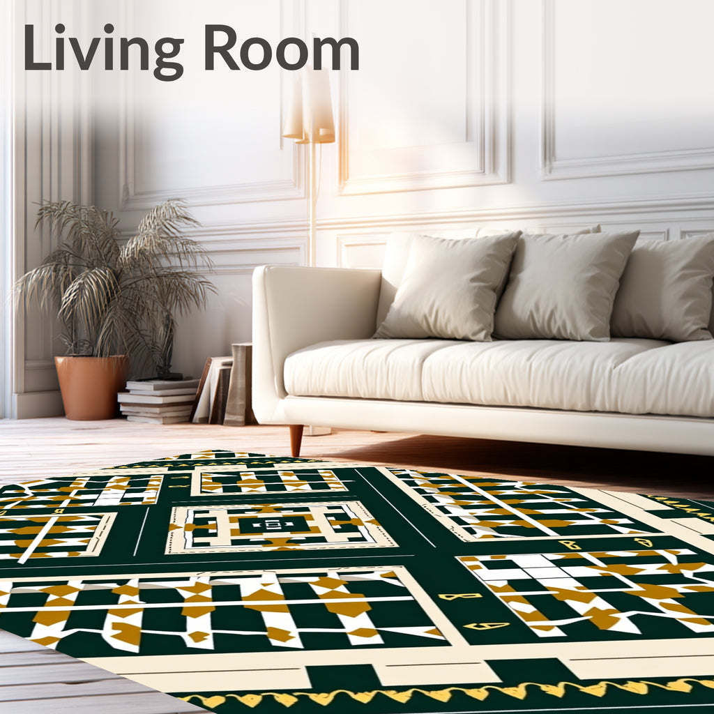 Geometric Emerald Diamond MedallionRug Rug